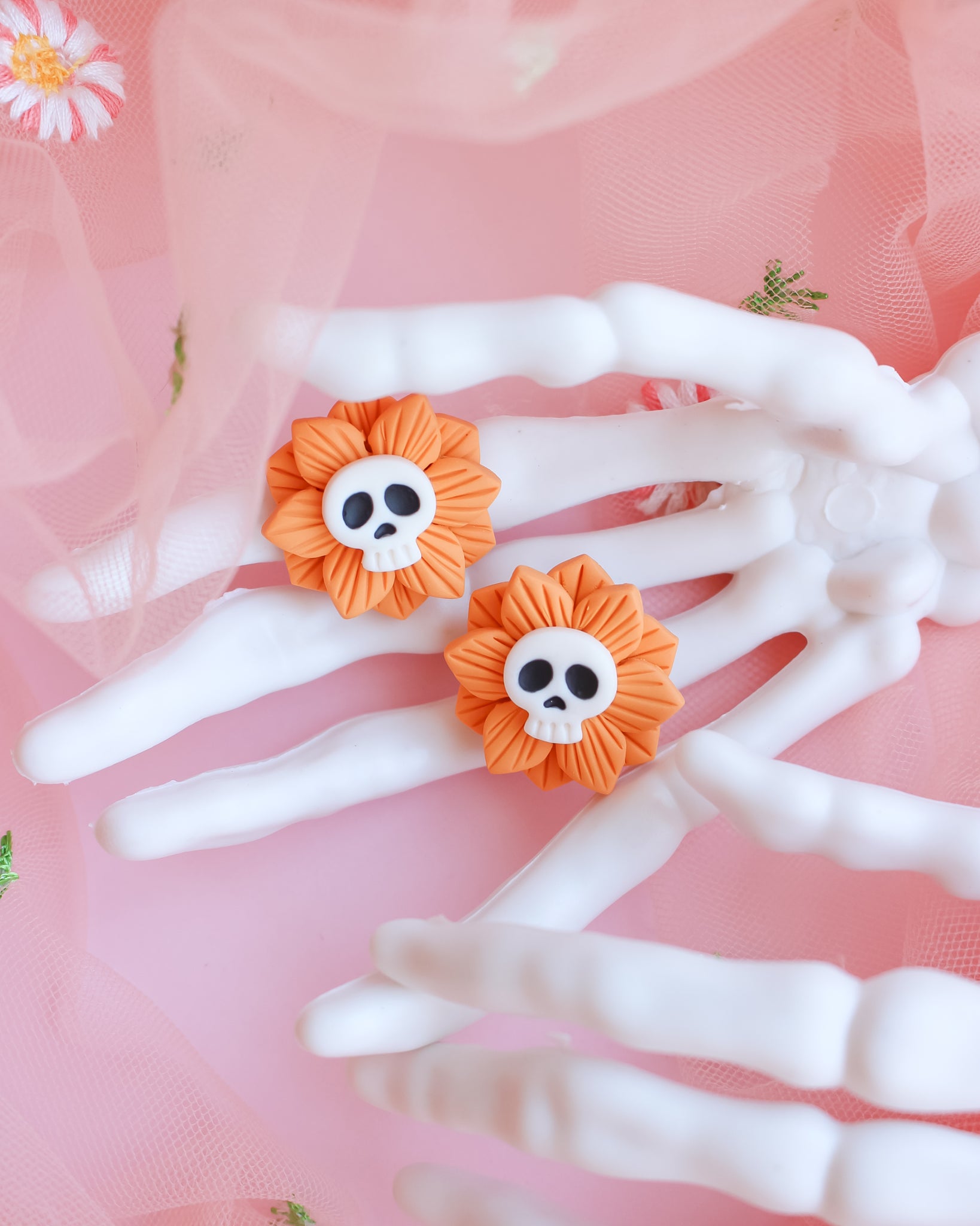 Brincos Flower Skull